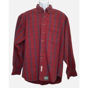 Vintage 90s BAXTER BRAND Indigo Denim Button Down Shirt XL Windowpane Plaid LS